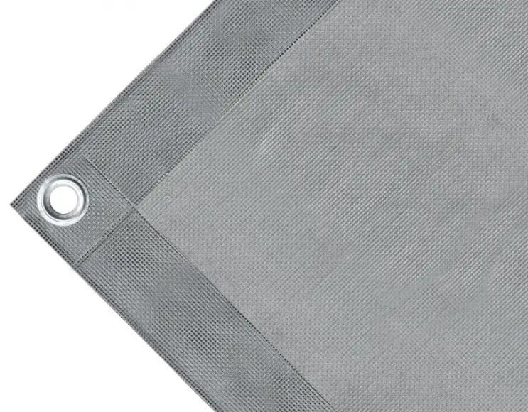 Bâche couverture de benne en PVC haute ténacité, poids 280g/m². Bâche microperforée, non imperméable, grise. Œillets ronds 17 mm standards